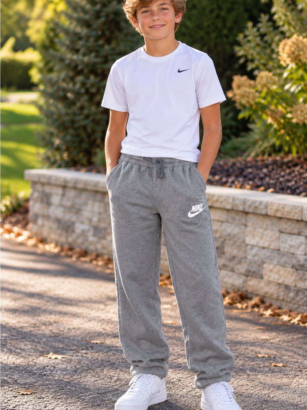 Nike Kids Gray Fleece Sweatpants with White Logo